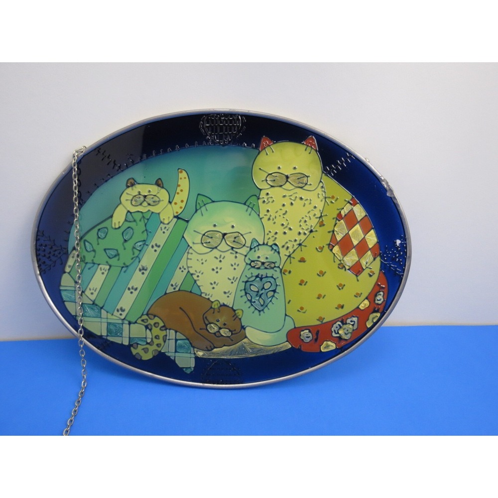 Vintage Stained Glass Cat Window Hanger (Broken Clasp) 9" x 6"